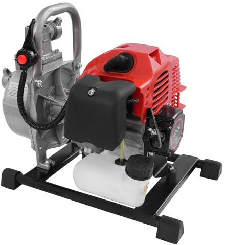 43cc 2Takt Benzin Wasserpumpe 10m³/h Hochleistung 30m Förderhöhe für Landwirtschaft & Hochwasser (Silber)