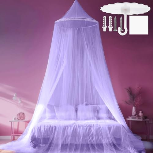 GTDOOCE Moustiquaire de Lit,Ciel de Lit,Moustiquaire Dome Violet,Moustiquaire Lit 60x250x1100cm,Mosquito Net pour Le Camping,la Maison,Le Jardin