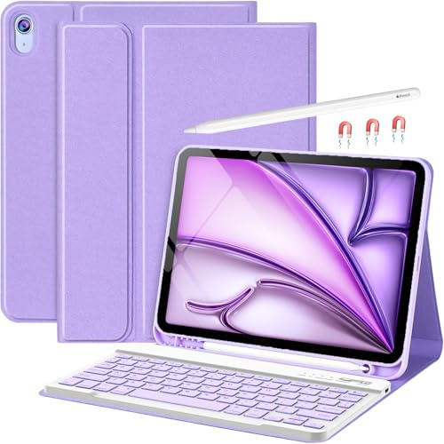 Keyboard Case for iPad Air 11(M2&M3) 2024/2025 iPad 10.9 Air 5th 2022/Air 4th 2020, Protective Case with Pen Holder & Auto Wake and Sleep, Wireless Bluetooth Keyboard for Pro 11 1st Gen 2018(Purple)