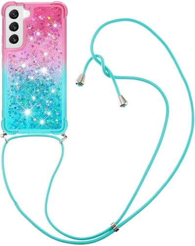 VooDirop Handykette Handyhülle kompatibel mit Samsung Galaxy A20e/ A10e Hülle Gradient Glitzer Flüssig Hülle mit Band Kette Schutzhülle Weiche Flexible Transparent TPU Stoßfest Case Cover