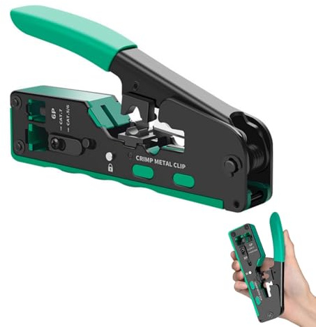 Profesional Crimpadora RJ45 Herramienta de Crimpado Universal, Pelacables Herramienta RJ45 Alicates para Engarzar Conectores, Tenaza Metálica Crimpar para Cables Ethernet Reparación y Mantenimiento