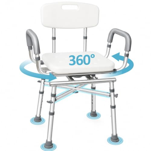 360° Duschstuhl mit Arm - und Rückenlehne, höhenverstellbar, bis 204 kg | Drehbarer Schwerlast-Badhocker für Senioren und Menschen mit Behinderung; für Dusche und Badewanne geeignet