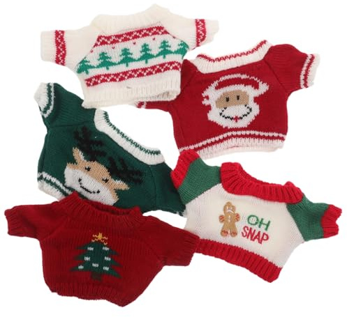 BESPORTBLE 5 Stück Teiliges Weihnachts-Pullover Teddybären und Baumwollpuppen Bunte Weiche Kuscheltier-Kleidung mit Weihnachtlichen Motiven Passform Einfach Anzuziehen Wechseln