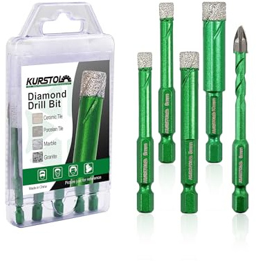 Diamond Drill Bits Set - KURSTOL 6/6/8/10mm+6mm Tile Drill Bit | for Porcelain Tile Ceramic Granite Marble Stone, Quick-fit Hex Shank