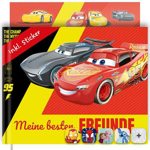 PRINTHOUSE Cars Freundebuch Kindergarten Junge Inkl. Sticker - Offiziell Lizensiertes Disney Produkt - Freundschaftsbuch Kindergarten Freundebuch Jungs Meine Kindergartenfreunde Buch DinA5
