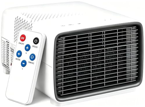 WEIZIIA 3-in-1 Portable Air Conditioner 2700 BTU with Remote Control | 280W low-power use, cooling, dry and fan modes, 10 m² coverage, 45dB sleep mode, 16°C–32°C, about 2 kWh overnight.