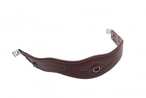 QHP Sattelgurt Leder anatomisch geformt Ziernähte D-Ring (120 cm, Dunkelbraun)