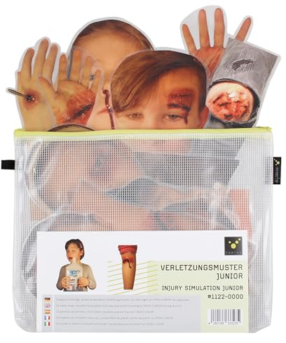 tee-uu VERLETZUNGSMUSTER-SET JUNIOR | Set aus 23 Einzelfolien | für CRASH JUNIOR Übungspuppe