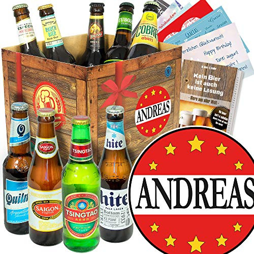 Andreas: Das perfekte Geburtstagsgeschenk – 9er Premium Bier Tasting + Bierbuch + Bewertungsbogen + 6x Geschenkkarten
