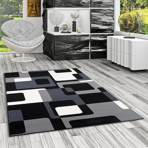 Pergamon Teppich Modern Trendline Schwarz Grau Retro 5 Größen