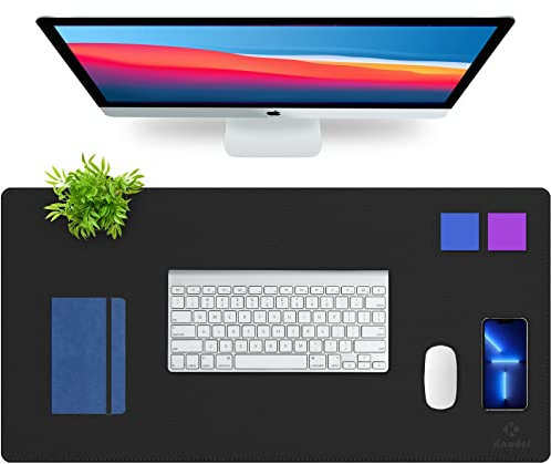 K Knodel Schreibtischunterlage, 80cm x 40cm PVC-Leder Tischunterlage, Wasserdichte Laptop Unterlage für Büro (Schwarz)