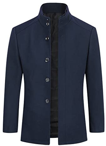 Sliktaa Mens Wool Coat Thick Trench Coat Stand Collar Warm Jacket Coats Winter Overcoat(1*Jacket+1*Gilet),Navy,S