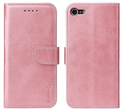 LOLFZ Wallet Case for iPhone 6/6S, Vintage Leather Book Case with Card Holder Kickstand Magnetic Closure Flip Case Cover - Rose Gold