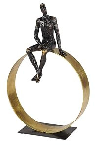 Deco 79 55362 9” x 9.5” Textured Black Resin Human Man Figurine in Metallic Gold Circle Statue