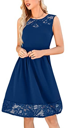 KOJOOIN Damen Kleider Spitzenkleid Festliches Cocktailkleid Ärmellos Knielang Ballkleid