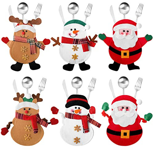 GUDOTRA 6PCS Bolsa para Cubiertos Navidad Cubiertos Tenedores Bolsas para Decoración Mesa Navidad (Estilo5 6pcs)