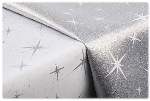 GOLDMAR Weihnachtstischdecke Fleckenresistente Schmutzabweisend Zweiseitig Tischdecke Weihnachten Advent - Polyester Lamatex Silber Gold Elegante Weihnachtstisch Deko (140x220 cm, Silber-Muster-13s)