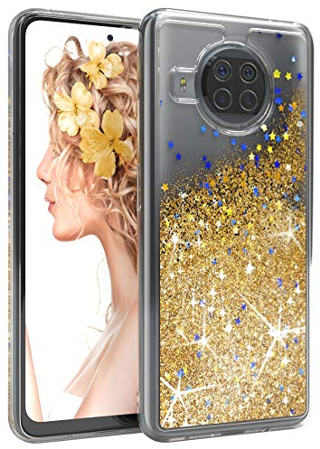 EAZY CASE Hülle kompatibel mit Xiaomi Mi 10T Lite 5G Schutzhülle mit Flüssig-Glitzer, Handyhülle, Schutzhülle, Back Cover mit Glitter Flüssigkeit, TPU/Silikon, Transparent/Durchsichtig, Gold