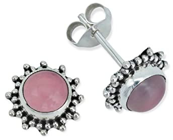 Ohrstecker 925 Silber Rosenquarz rosa Stein Edelstein Ohrringe echt Silber Damen Sterling Silber Stecker Geschenk(MOS-082-07)