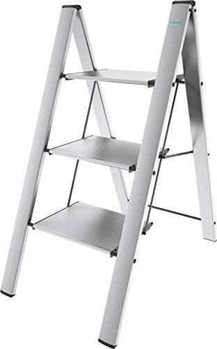Anodized Aluminium Steps Stool Leonardo 3 Silver