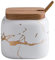 MAGICVOGEL Pot à épices en céramique aspect marbre 360 ml - Avec couvercle et cuillère - 9 x 8,7 cm - Blanc