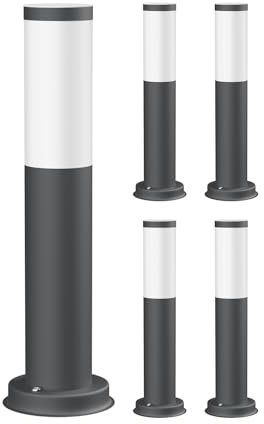 ledscom.de 5 Stück Pollerleuchte PORU für außen, IP44, 39cm, anthrazit, inkl. E27 Lampe max. 963lm, warmweiß
