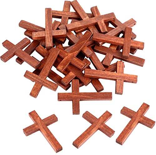 meetoo 24 Stück natürliche Holz-Kreuzanhänger Mini-Kreuzperlen für Bastelarbeiten, Schmuckherstellung (roter Kaffee, 3,9 x 5,9 x 0,5 cm)