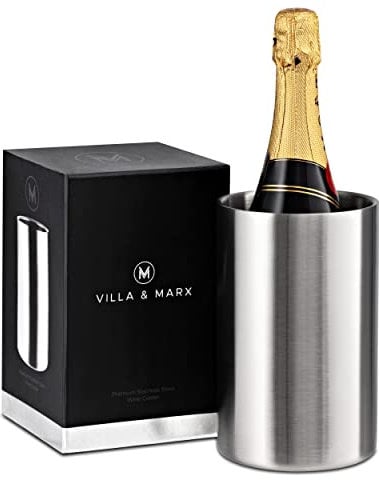 Villa & Marx Enfriador de Botellas de Vino - Champañera de Acero Inoxidable Térmica con Doble Pared - Cubitera para Champagne, Cava, Blanco y Tinto