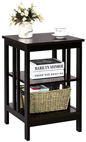 GIANTEX Nachttisch Beistelltisch 3 Ebenen, Sofatisch Couchtisch Holz, Kleiner Kaffeetisch Teetisch Wohnzimmertisch, Nachtschrank Nachtkommode 40x40x61cm für Wohnzimmer Schlafzimmer (Braun)