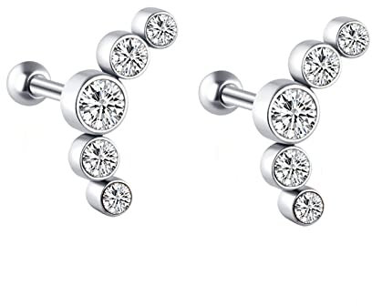 Homxi Damenohrringe Stecker Silber,Ohrstecker Edelstahl Silber 5 Rond mit Zirkonia Silber Damen Ohrringe Ohrstecker