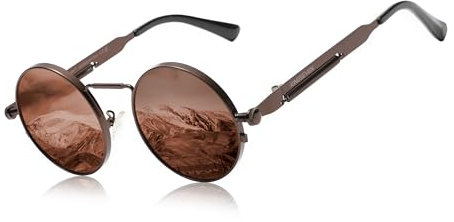 KINGSEVEN Hohe Qualität Gothic Steampunk Sonnenbrille Polarisierte Männer Frauen Marke Designer Vintage Runde Metallrahmen Sonnenbrille (Braun)