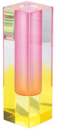 tinysiry Vases pour Centres de Table, Faux Cristal Fleurs Conteneur Ornement Acrylique Arrangement Floral Vase pour Mariage Dîner Table Décor, 6.3 Vase Cuboïde Rose + Jaune A 1