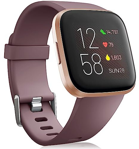 Oielai für Fitbit Versa 2 Armband/Fitbit Versa Armband, Silikon Sport Klassisch Ersatzarmband Armbänder Kompatibel mit Fitbit Versa Lite/Fitbit Versa 2/Fitbit Versa für Frauen, Klein Rauch Violett