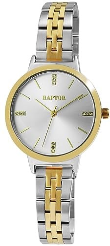 Raptor Fleur Damen-Uhr Edelstahl Faltschließe dezent modern Analog Quarz RA10229 (silberfarbig goldfarbig)