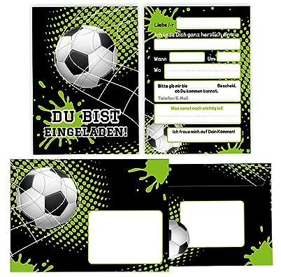 Minkocards 12 Einladungskarten incl. 12 Umschläge zum Kindergeburtstag Junge Fussball Fußball Einladungen zum Geburtstag Kinder Einladungsset Motto-Party