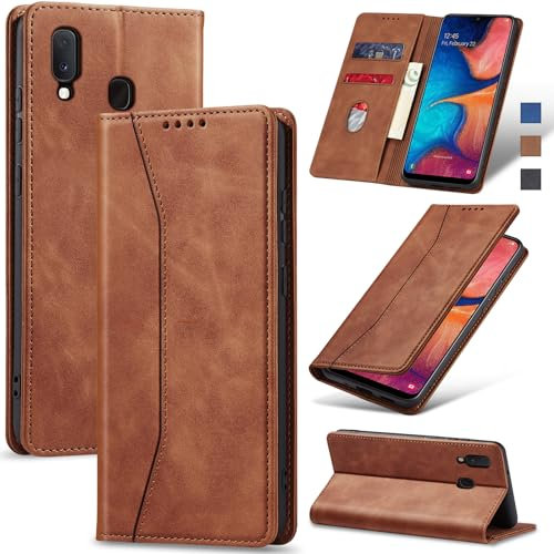Jasonyu Case for Samsung Galaxy A20E Leather Wallet Flip Cover with Card Holder,Kickstand, Magnetic Closure,TPU Shockproof Phone Case Compatible with Samsung A20E (Brown)