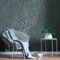 K&L Wall Art Papier peint floral pailleté Papier peint intissé Image florale Pour salon Avec guide de montage (bleu or pétrole)