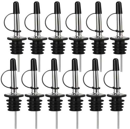 12/24/48/100 Pack Liquor Pour Spout, Stainless Steel Classic Bottle Pourers with Rubber Dust Cap, Speed Wine Bottle Pourer for Liquor Bottle, Oil Bottles