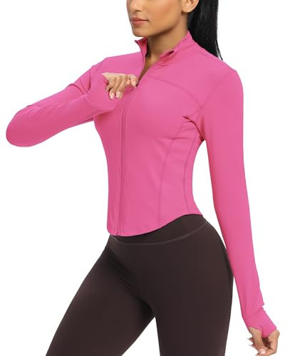 QUEENIEKE Damen Sportjacke Laufjacke mit Lycra Elasthan – Zip-Up Trainingsjacke für Gym Tops Yoga Fitness BBL Running-Jacken (Hellrosa, 38-40)
