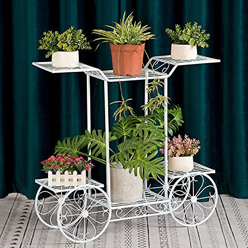 Lamp Post Lights Outdoor,Garden Light 6 Tiered Plant Stand Ladder Shelf,Garden Cart Metal Flower Stand Simple Decorative Display Stand for: Living Room/Balcony/Outdoor/Garden,White