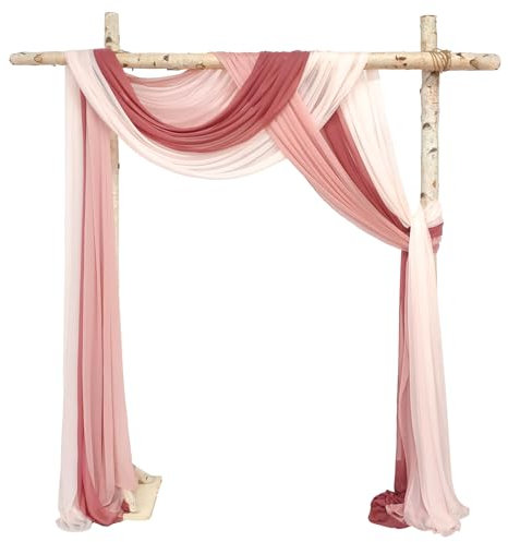 Roahosy 3 Panels Wedding Arch Draping Fabric, Dusty Rose Chiffon Fabric Wedding Backdrop Curtain Sheer Draping Fabric for Wedding Ceremony Party Festivals Stage Decorations (30 x 20ft), Pink
