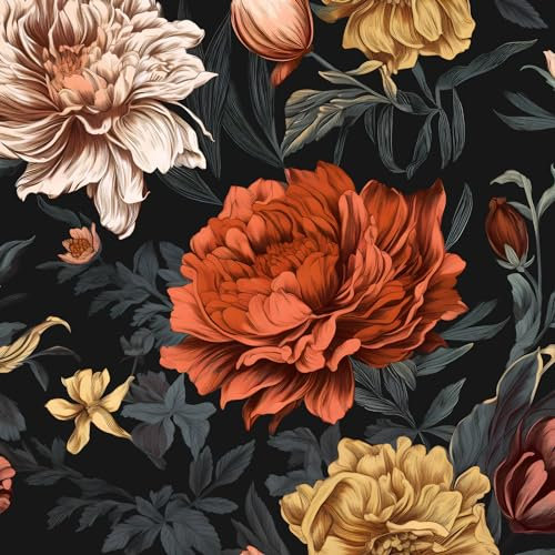 Fvlow Tapete mit floralem Muster, schwarze Vintage-Tapete, Vinylfolie, Küche, Arbeitsplatte, selbstklebend, dicke Blumen, Kontaktpapier für Schränke, Schubladen, entfernbarer Aufkleber, Dekoration,