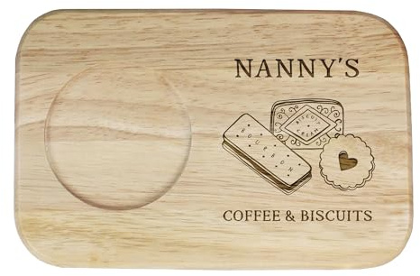 eBuyGB Personalised Engraved Nanny's Coffee and Biscuit Serving Board, Gift for Granny, Gran, Nan or Grannie