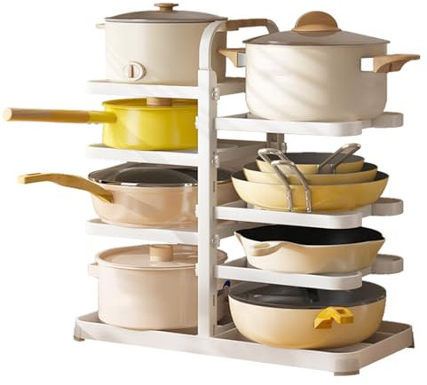 Estante organizador de ollas y sartenes ajustable de 8 niveles para cocina, organizador debajo del gabinete, soporte de utensilios de cocina de piso de esquina, organizador de ollas y sartenes resis