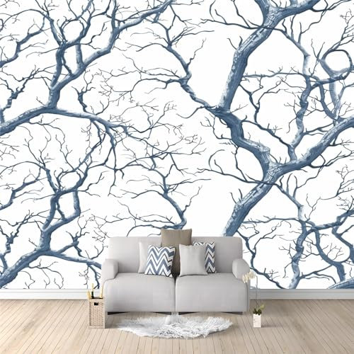 Papier Peint Intissé 200 x 140 cm Déco Murale Maison Chambre Salon, Lignes d'arbres Photo Murale Décorative Branche d'arbre - Pour Jeunesse Enfants