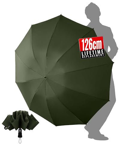 Chakipee Umbrella Windproof Strong Automatic Large Green Folding Umbrellas Travel Compact for Wind and Rain Resistant - Portable 210T Fabric - 10 Ribs Durable For Mens Women Umbrella