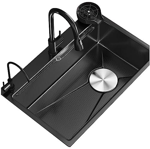 CRBUDY Fregadero Grande de Acero Inoxidable con un Solo Tanque, Barra de Cocina, Lavabo sobre encimera, Fregadero para Lavar Platos con Lavadora de Vidrio, Fregadero para Lavar Las Manos
