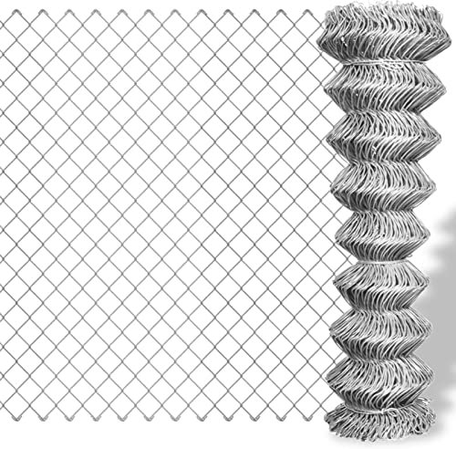 Sufrk Chain Link Fence Galvanised Steel 15x0.8 m Silver,Garden Fence, Landscape Fencing Ornamental Panel, Outdoor Fence Panel Animal Barrier Flower Bed Border for Patio Backyard