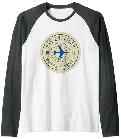 Pan Am 1927 World Airways Plane Badge Logo Raglan Baseball Tee