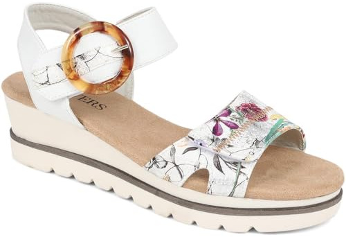 Pavers Ladies Dual Fit Sandals - Stylish Comfortable Wedge Sandals for Casual Wear - Women's Cushioned Footbed and Decorative Buckle - Size 5/38